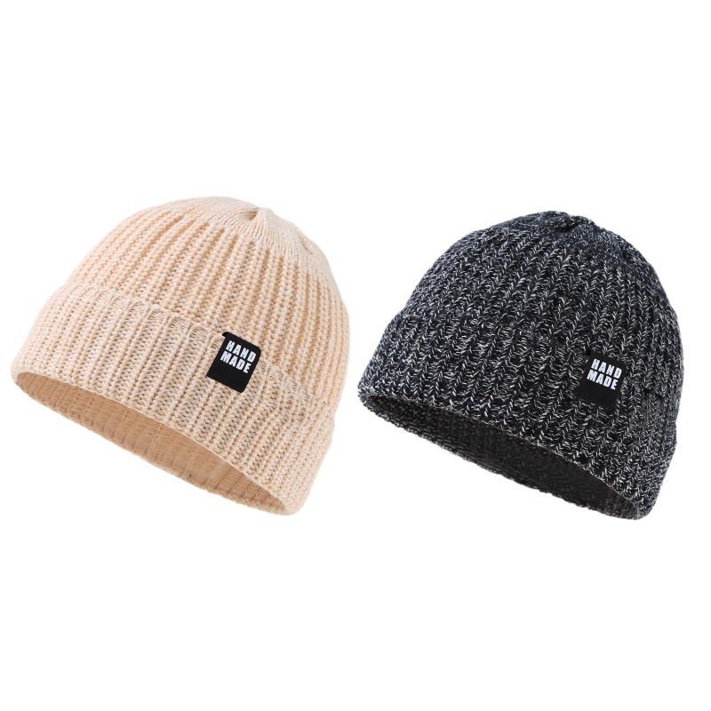 JANGANNSA Simple Knitted Baby Beanie Hip-Hop Boys Winter Hat Toddler Kids Bonnet for Girl 0-5Y (Black+Khaki, L) - Image 1